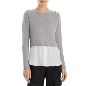Nwot AQUA CASHMERE Sweater S Grey Cashmere White Shirt 2-in-1